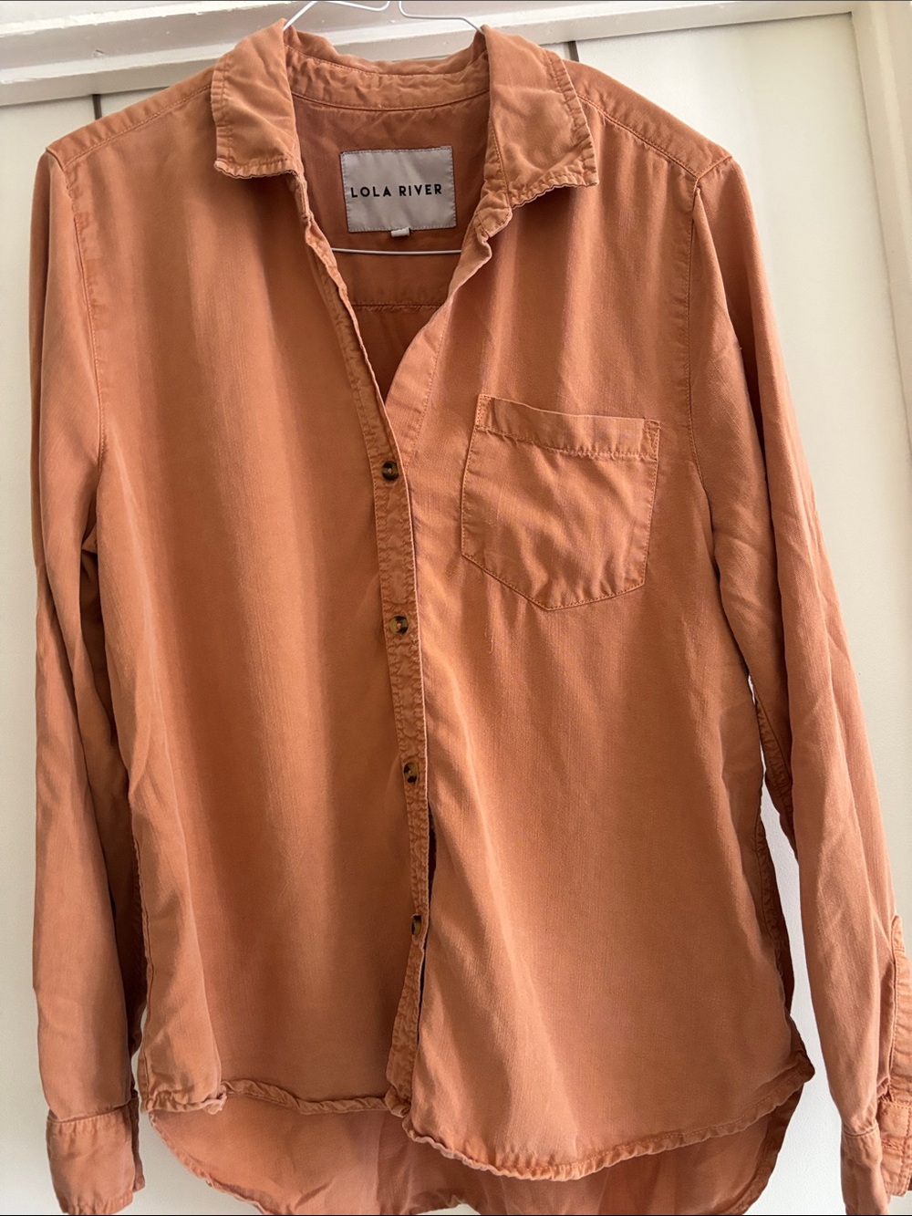 ❤️ Lola River Long Sleeve Shirt Tencel Salmon Pocket Size Medium